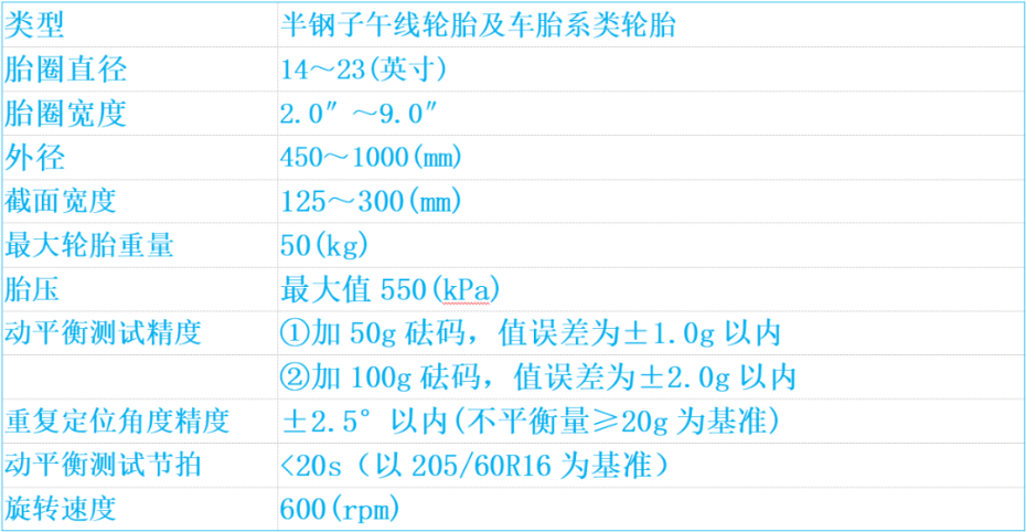 輪胎動平衡機設備參數(shù)